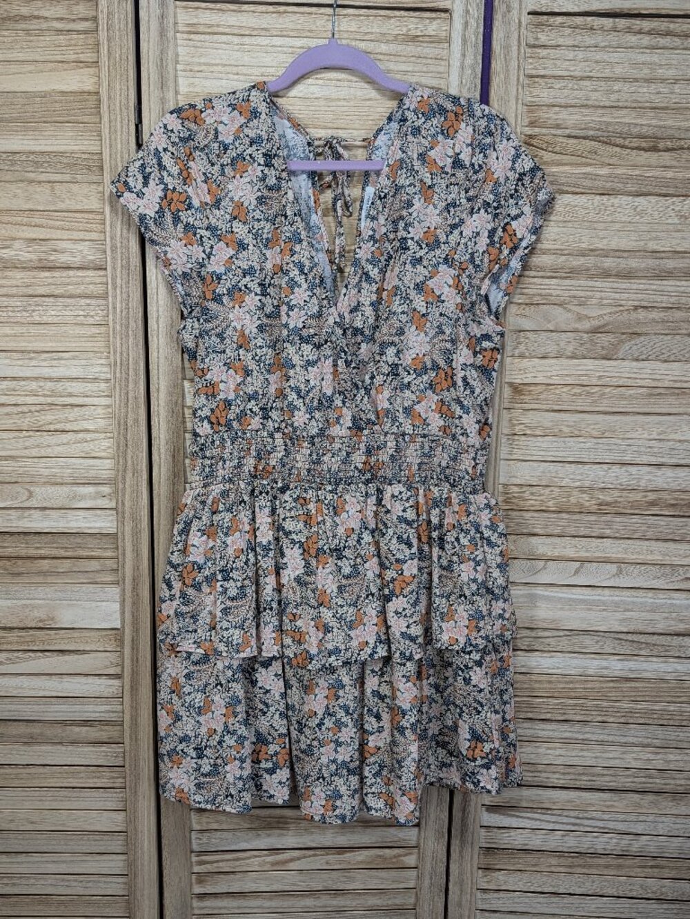 American Eagle Floral Short Sleeve Tiered Mini Dress Size Large